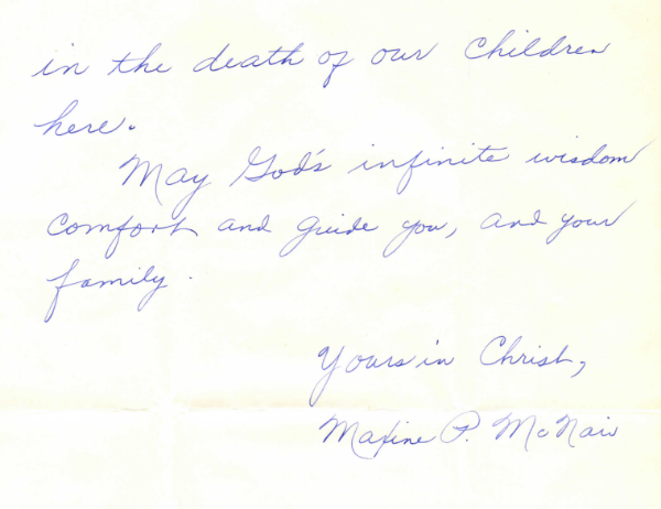 An excerpt from Maxine P. McNair’s letter to Jackie Kennedy.    Source: JFK Digital Library