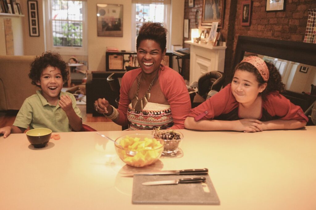 Trenesa Stanford-Danuser in the kitchen with her children
