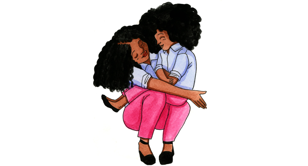illustration of Black mom hugging her Black daughter