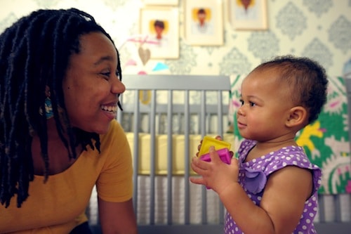 Belt and her daughter Brooklyn in her old nursery for  Lonny Magazine . Photo credit: Leon Belt