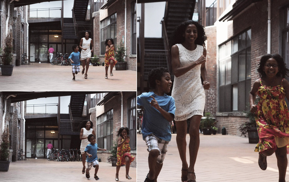 Lisa Johnson-Willingham running outside with her children